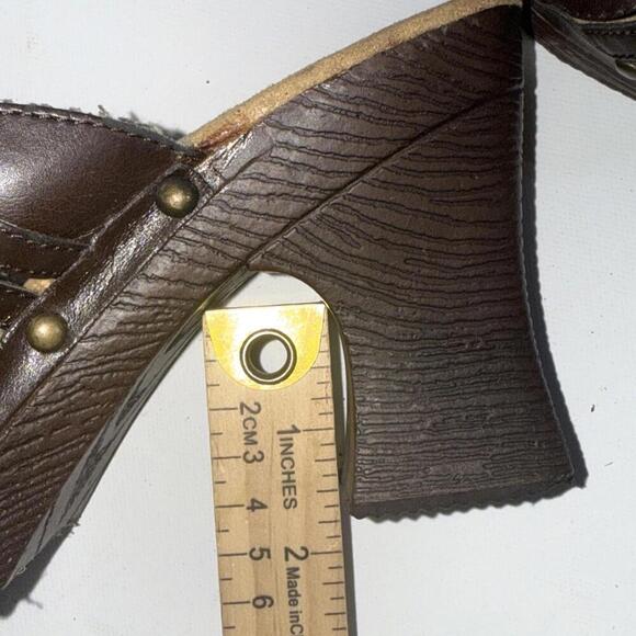 Route 66 Y2K 2000s Platform Chunky Brown Faux Leather Strappy Heel Mules Clogs - Picture 15 of 15
